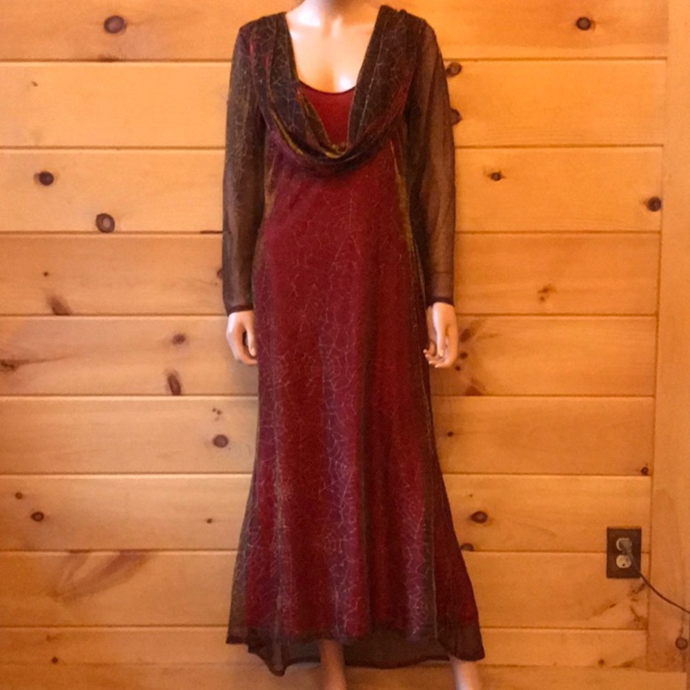 The Pyramid Collection red&gold maxi dress, M